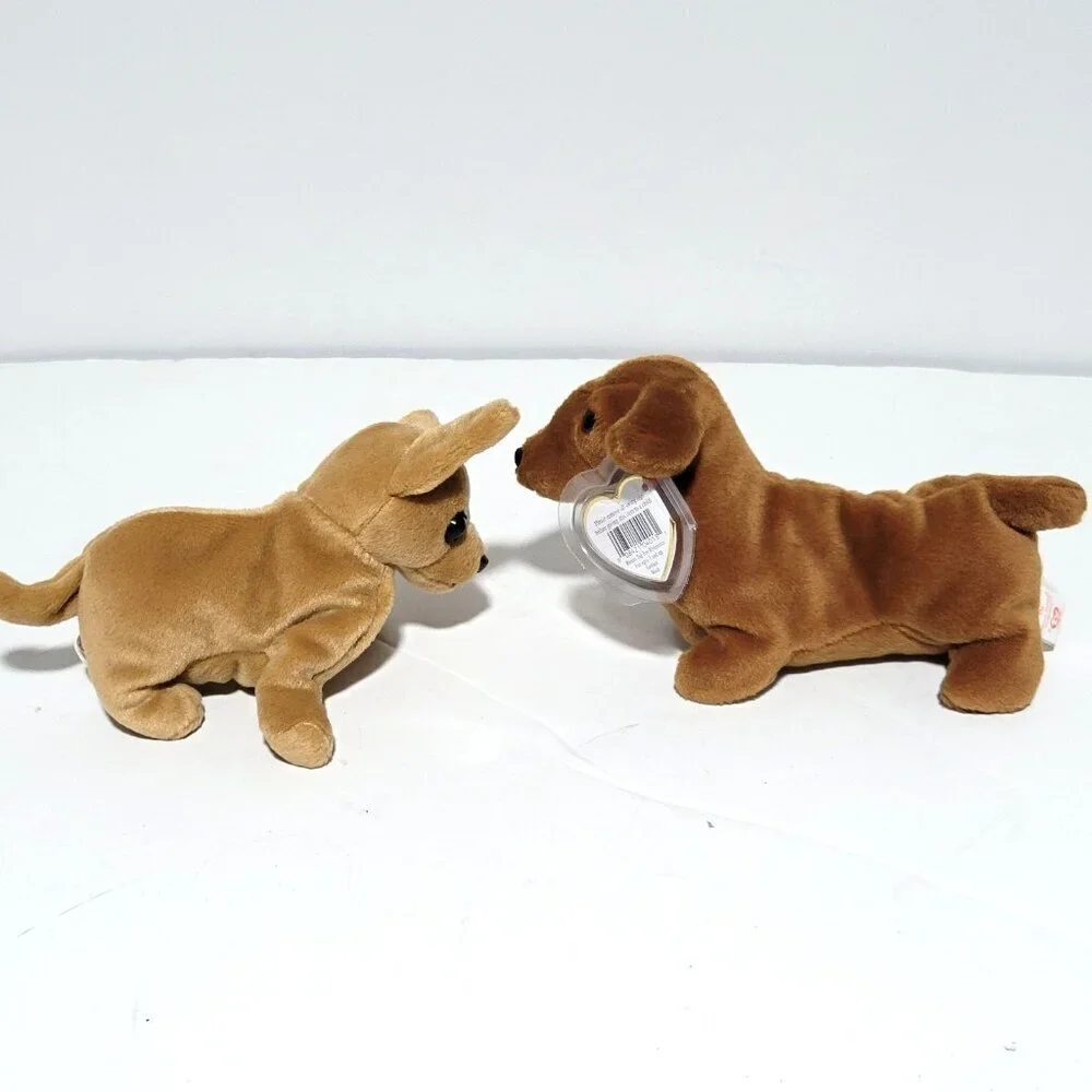 TY Beanie Baby Lot of 2 Dogs Weenie 1995 Tiny 1999 Mint One Owner